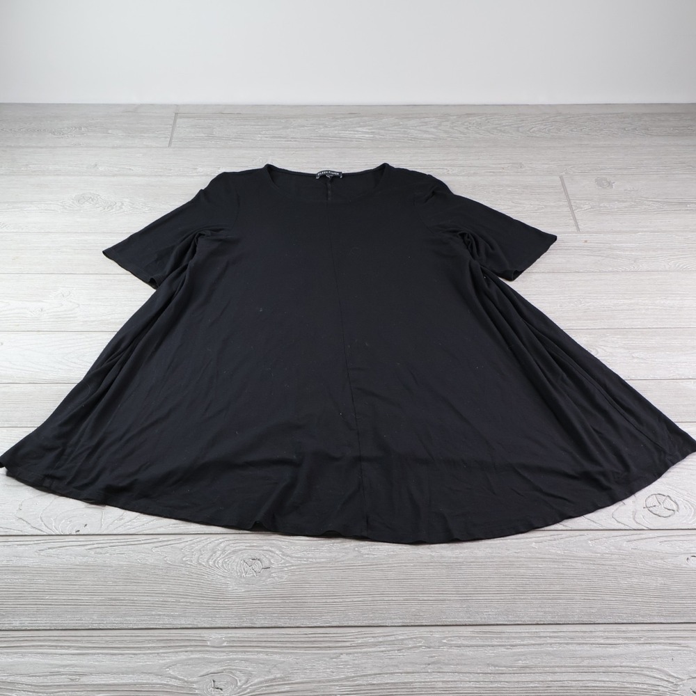Eileen Fisher Black Short Sleeve Swing Dress A-Line Flowy Minimalist Sz Large/XL